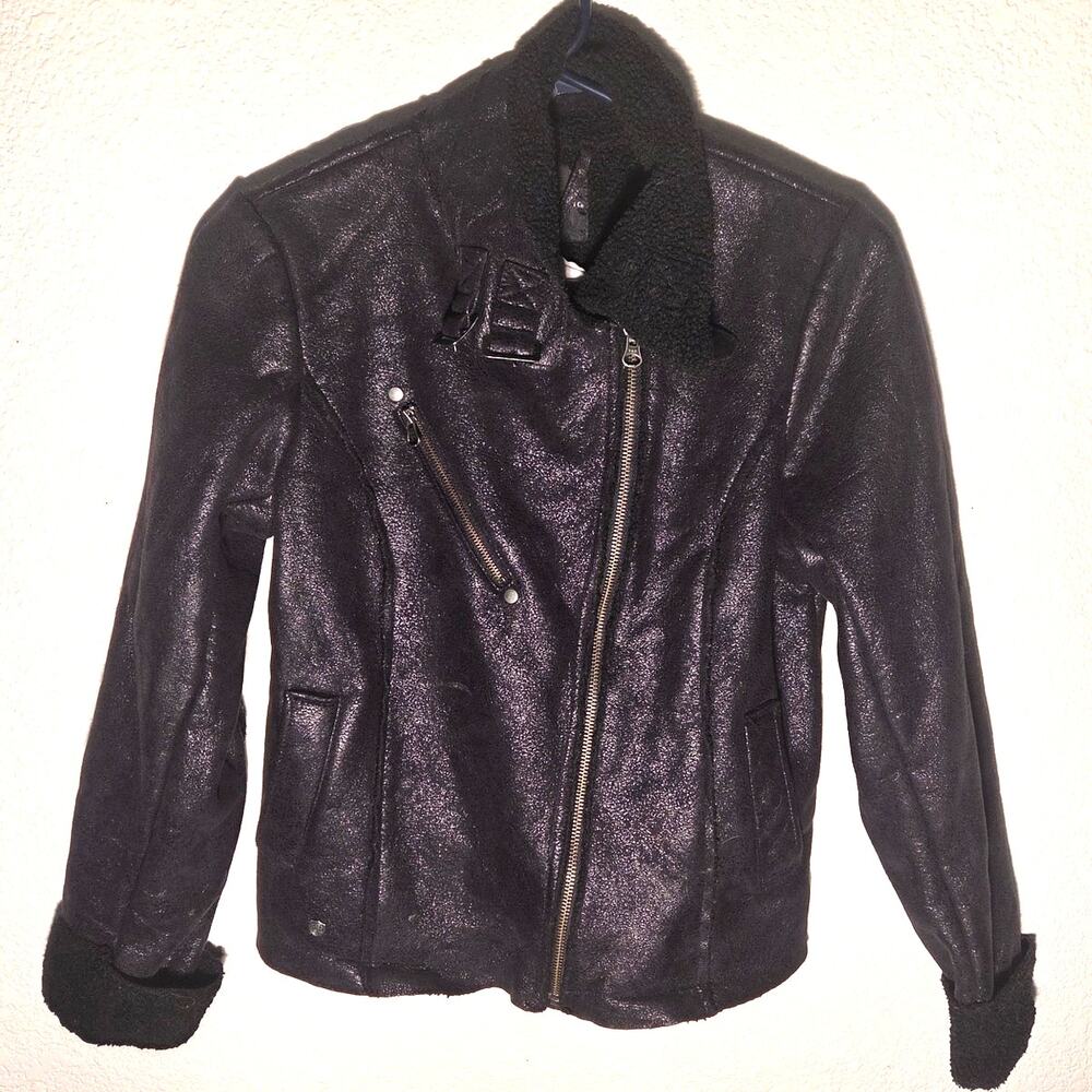 Rock & Republic XL Black Faux Leather Shimmer Moto Jacket